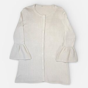 Per Se By Carlisle 100% Silk Cream Cardigan Sweater with Flared Sleeves MEDIUM